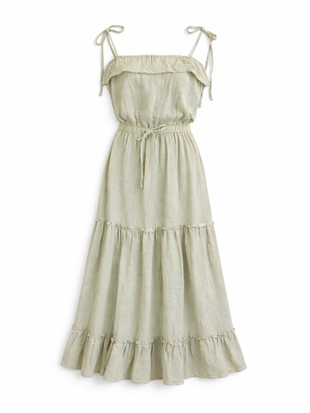 Fairycore Cottagecore Prairie Linen Tiered Midi Dress Boho Romantic Size XS
